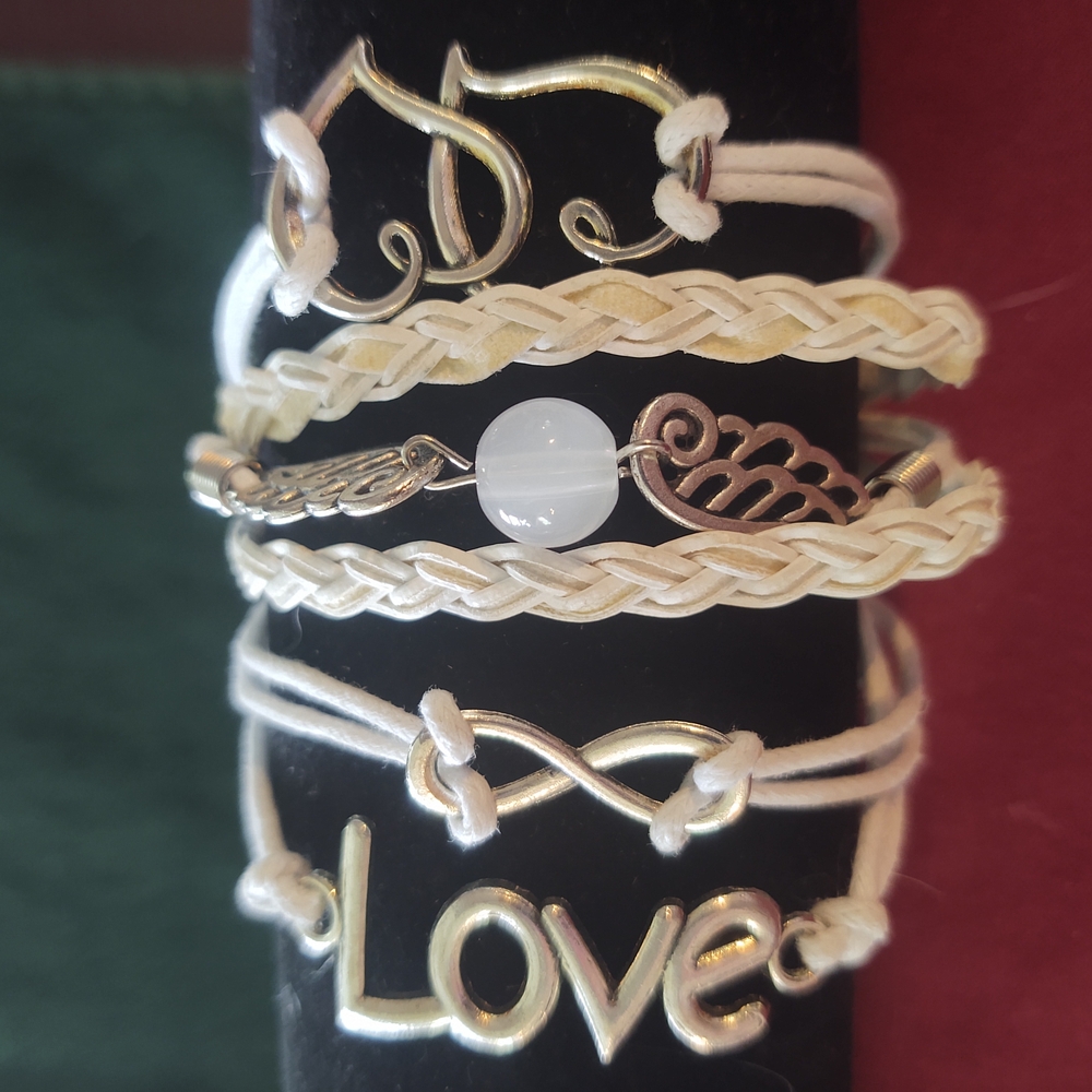 Gold and Cream Layered Bracelet Set with Infinity Charm